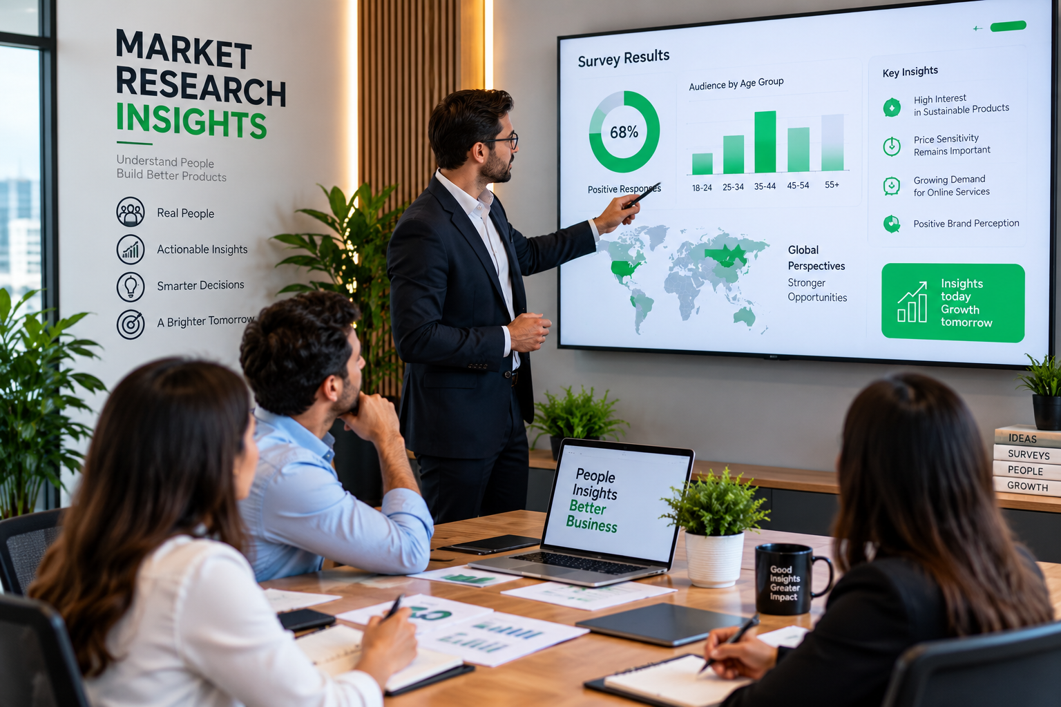 Male research professional reviewing market research data